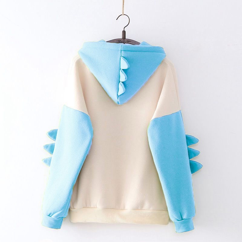 Купить худи толстовку с шипами на капюшоне и рукавах в виде динозавра дракона годзиллы голубое