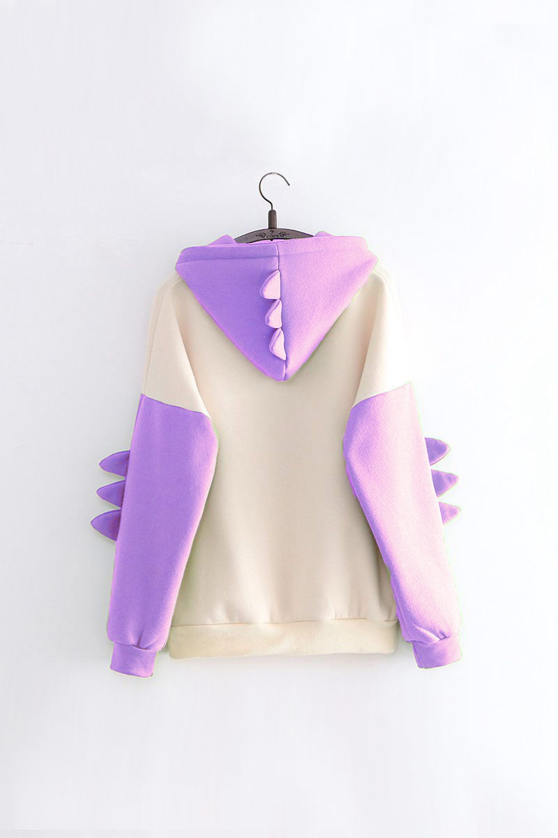 Купить худи толстовку с шипами на капюшоне и рукавах в виде динозавра дракона годзиллы сиреневое