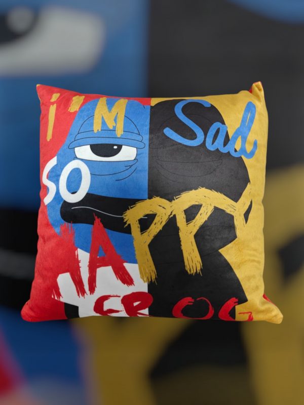 Декоративная двусторонняя Подушка Пепе в стиле Поп-арт (Pop Art) - Купить Подушку в виде Лягушки Пепе (Sad Pepe Frog) в СПб