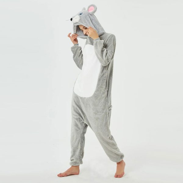 Купить костюм пижаму кигуруми в виде крысы серой мыши с подкладкой на капюшоне и молнией