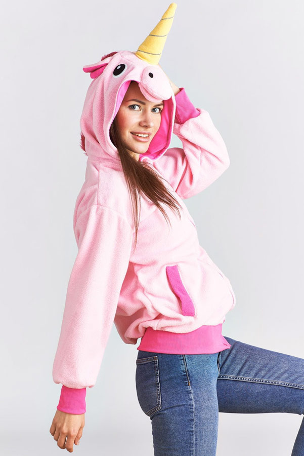 Розовая Куртка Свитшот худи для девушки в виде единорога с ушками