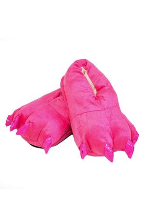 Домашние ярко-розовые тапочки кигуруми с когтями недорого купить в СПб детские взрослые фуксия