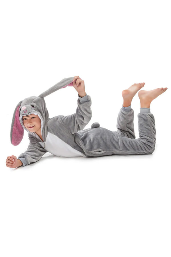 Детские кигуруми серый зайчик кролик с длинными ушками для мальчика и для девочки в СПб недорого купить
